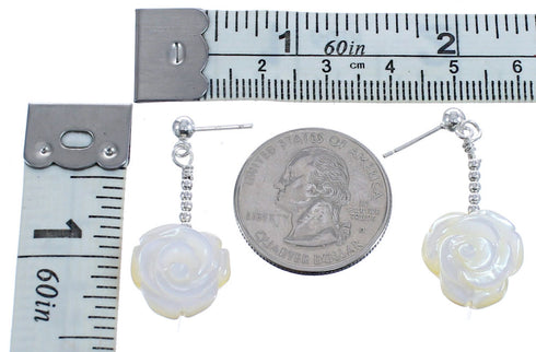 Mother Of Pearl Flower Sterling Silver Bead Post Dangle Earrings BX120772